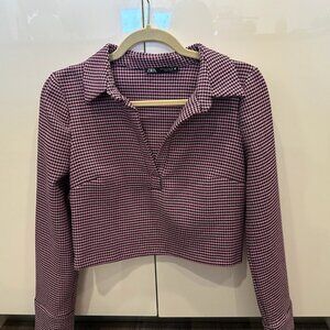 Zara Women's Houndstooth Long Sleeved Shirt